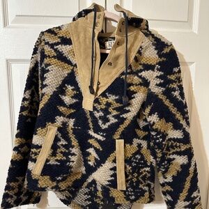 Textile Elizabeth Hooded Wool Jacket Leather Trim Boho Cozy M